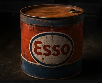 Bidon huile Esso vintage authentique rouge blanc bleu, déco up-cycling garage loft — Car Art's