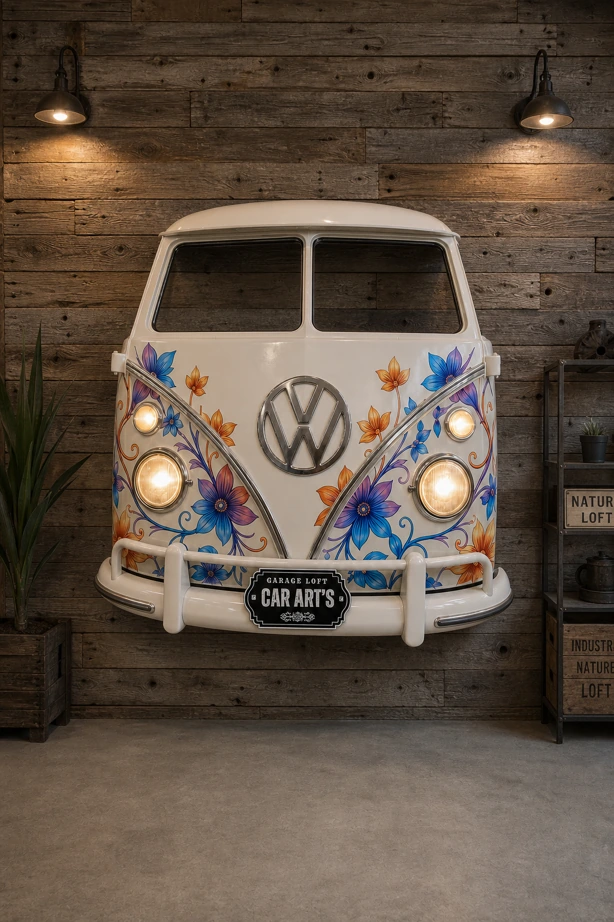 Combi VW custom transformé en meuble déco loft industriel — Car Art's, carrosserie artistique