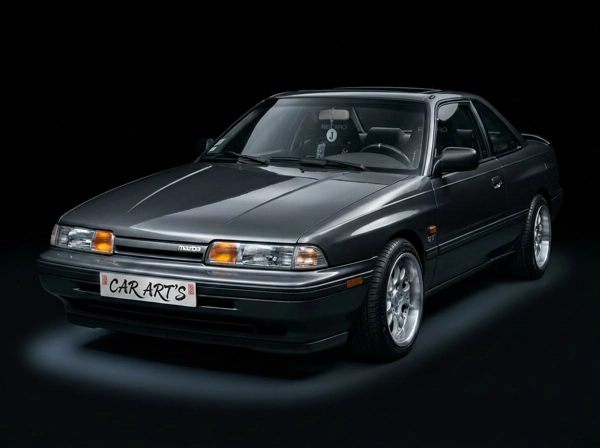 Mazda 626 GT coupé gris youngtimer années 80, plaque CAR ART'S — restauration Car Art's Lot-et-Garonne 47
