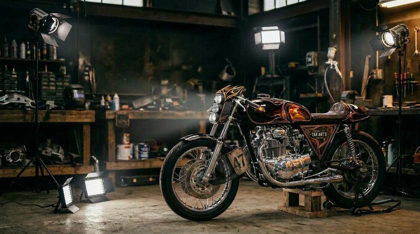 Moto custom peinte main par Laura Chaminade — café racer tribal old school Car Art's Sud-Ouest