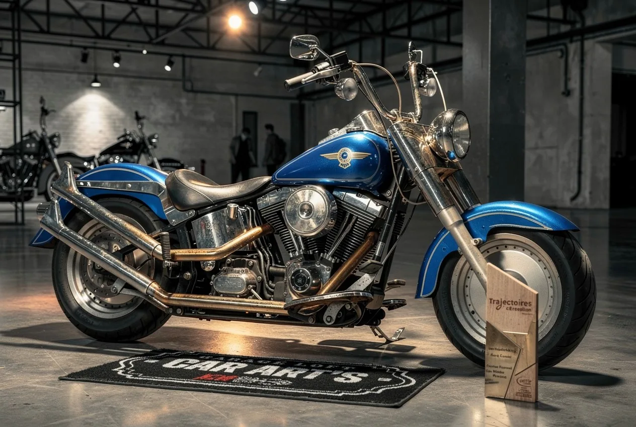 Harley Davidson Fat Boy 1997 peinture custom Blue States pearl style Sud-Ouest — Car Art's